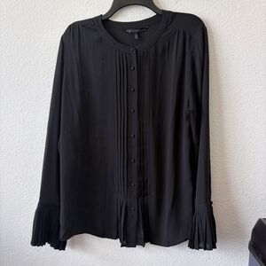 White House Black Market Black Pleated Bell Sleeve Blouse
